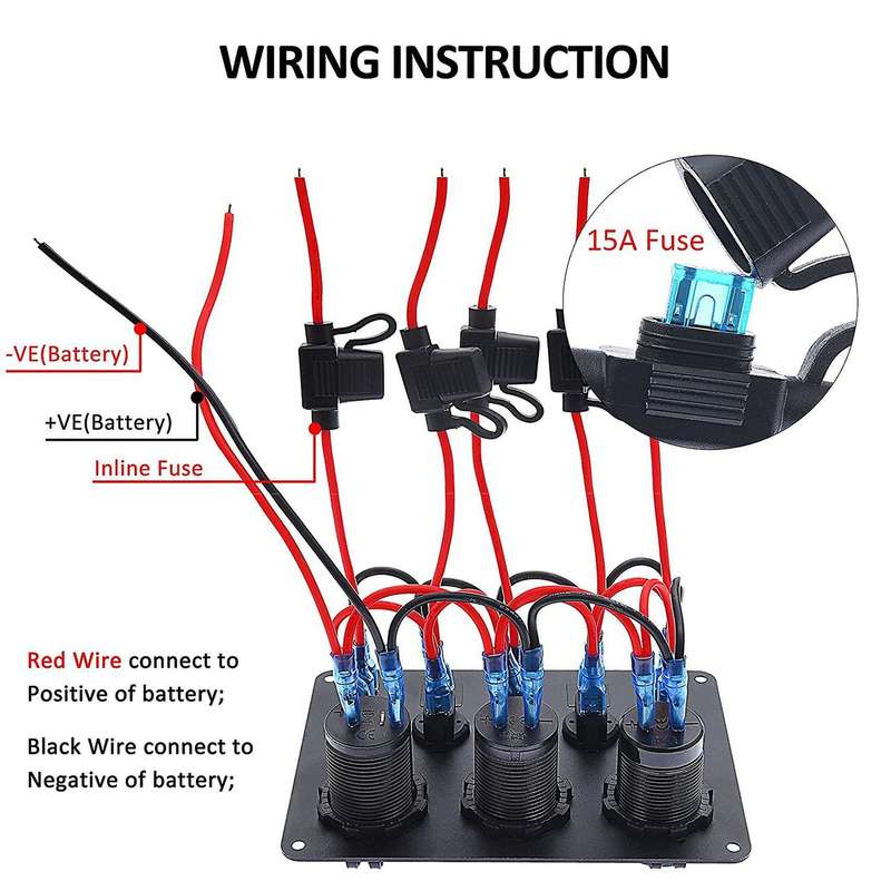 Blue Led Voltmeter for Car Rv Truck Atv Utv Caravan Switch Toggle Panel Dual USB 12-24V 8 Sockets Ma
