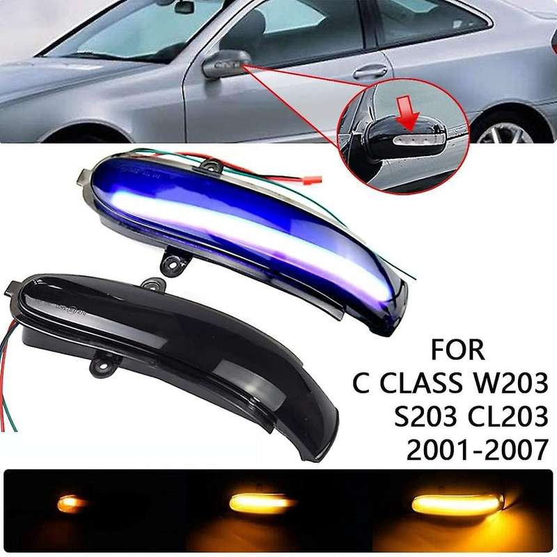 Blue&Yellow LED Dynamic Rearview Mirror Lights for C Class W203 S203 CL203 2000-2007 Turn Signal Lam