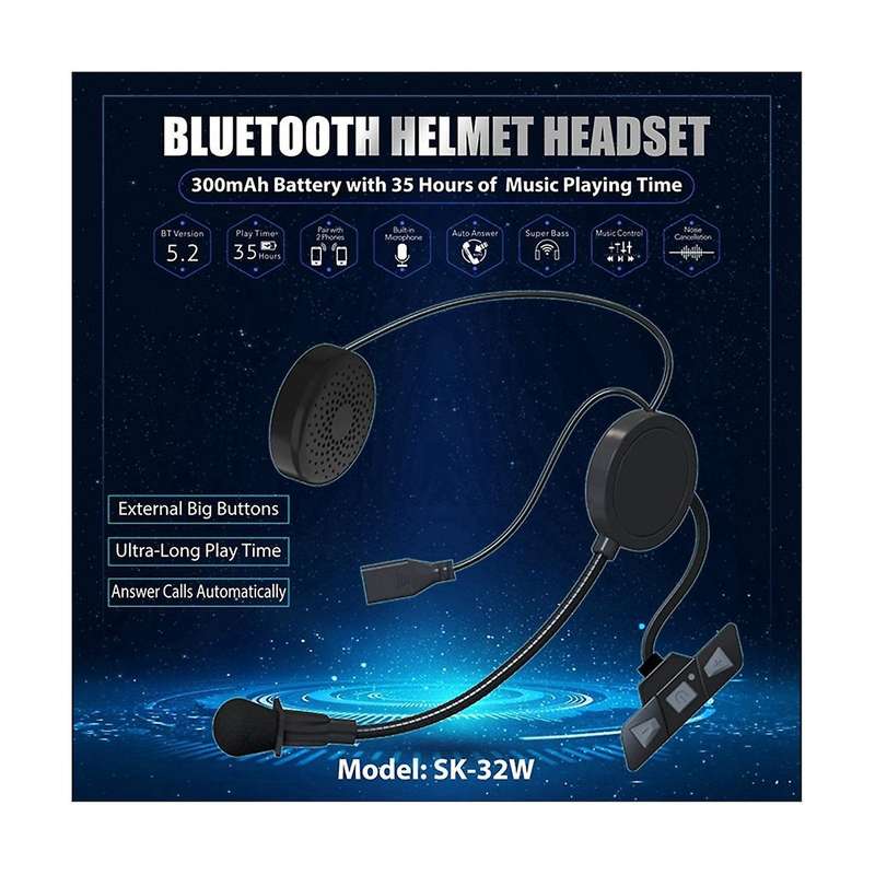 Bluetooth 5.2 Motorcycle Helmet Headset Wireless Handsfree Stereo Music Player Headphone Noise Redu