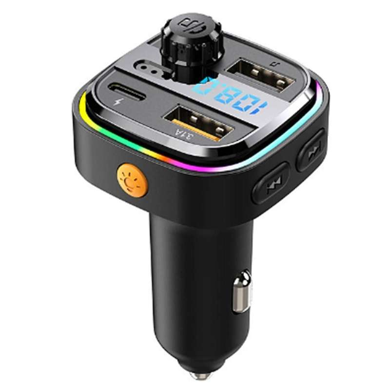 Bluetooth 5.0 FM Transmitter Car Radio Modulator MP3 Player with Colorful Atmosphere Breathing Light