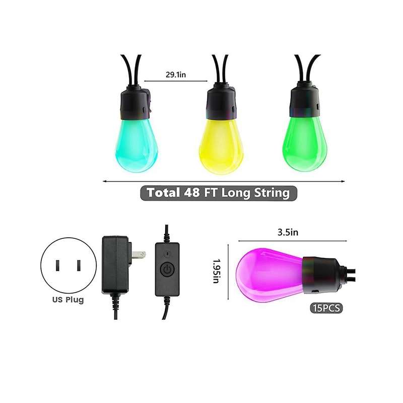 Bluetooth App Multicolor Ball Bulb Light String Waterproof Horse String Lamp Garden Decor Ambient L