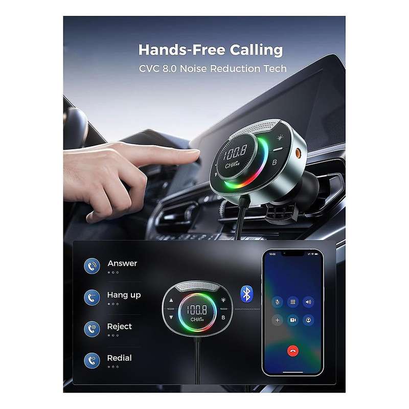 Bluetooth 5.3 Fm Transmitter for Car Bluetooth Car Adapter with Mic Bass Stereo Hifi Sound, Fm Blue
