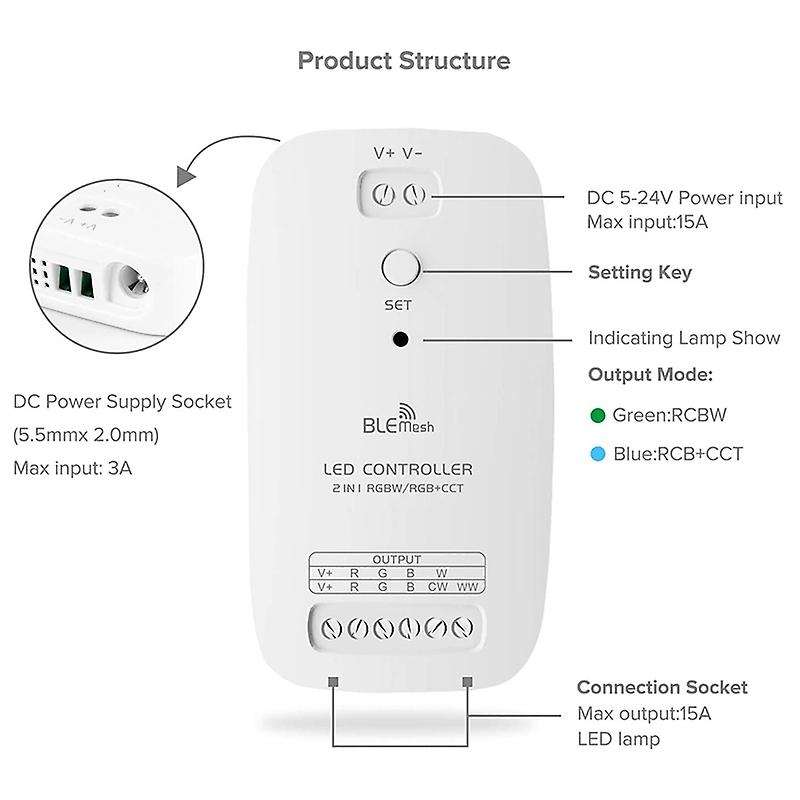 Bluetooth Mesh RGBW/RGB+CCT 2 in 1 LED Strip Controller for 5PIN RGBW 5050 6PIN Controller IOS/Andri