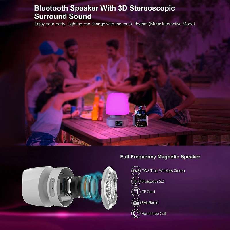 Bluetooth Speaker Night Lights,Table Lamp for Bedroom 7-Color Change Dimmable LED Bedside Lamps,4 Li