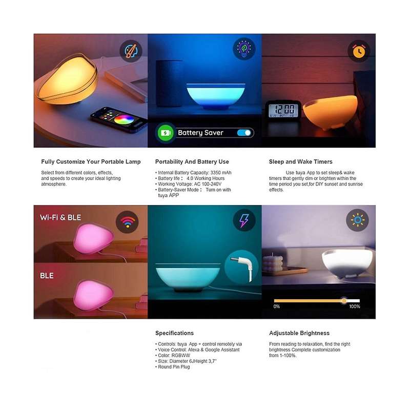 Bluetooth Smart Desk Lamp Bedside Lamp Rgb Music Rhythm Night Light Compatible with Home Night Ligh