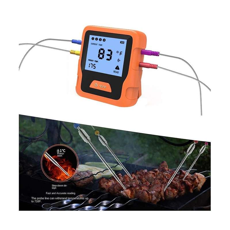 Bluetooth Wireless Dual Probes Backlight Digital Cooking Kitchen Outdoor Bbq Oven Meat Thermometer