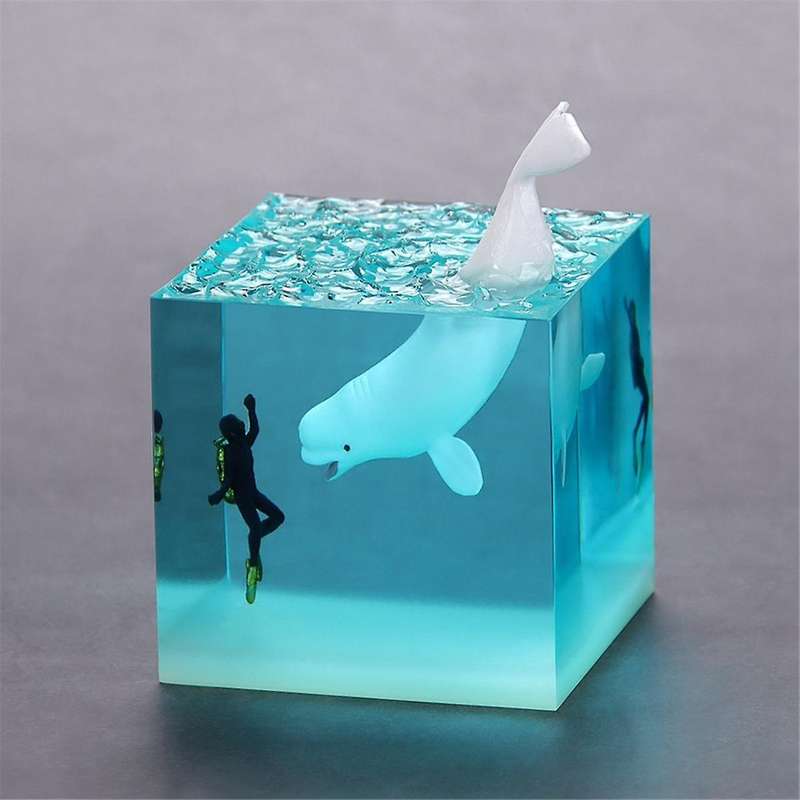 B-Marine Resin Whale Humpback Whale Diver Cube Ornament Home Birthday Gift Ornament