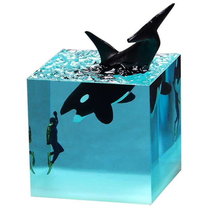 B-Marine Resin Whale Humpback Whale Diver Cube Ornament Home Birthday Gift Ornament