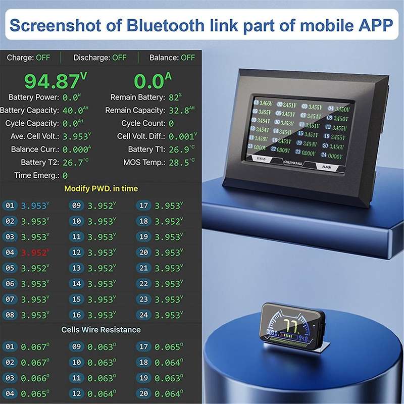 BMS Accessory 2 Inch LCD Display Screen with Active Switch Monitor for JK Smart BMS