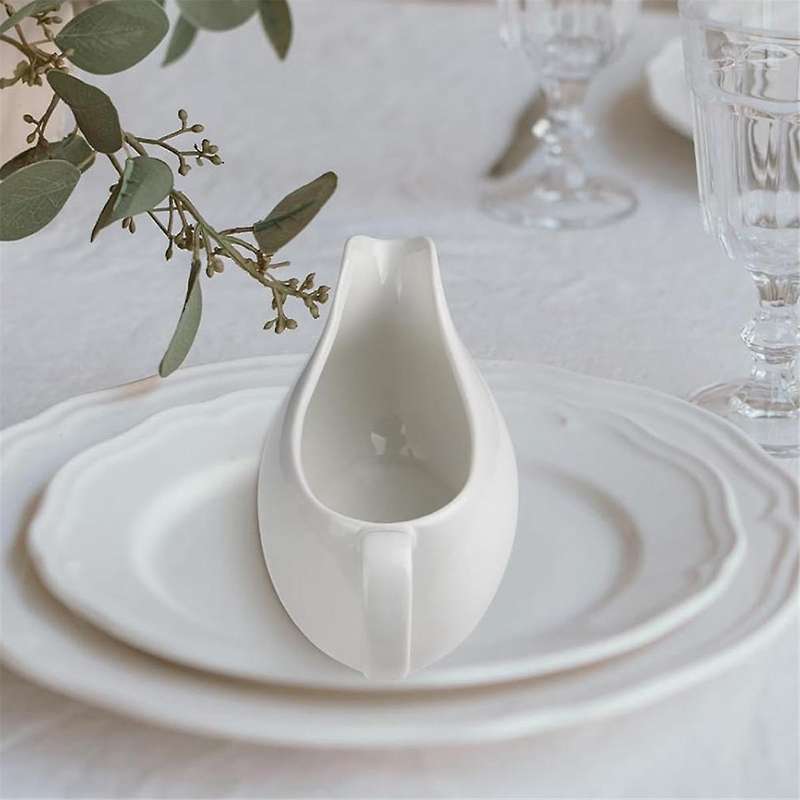 Boat and Saucer 14 Oz,ceramic Sauce Boat with Tray for Milk,warming Sauces,creamer,broth,white