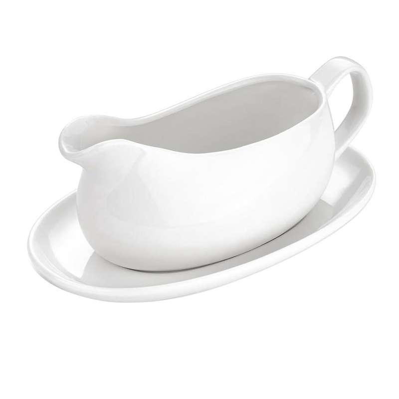 Boat and Saucer 14 Oz,ceramic Sauce Boat with Tray for Milk,warming Sauces,creamer,broth,white
