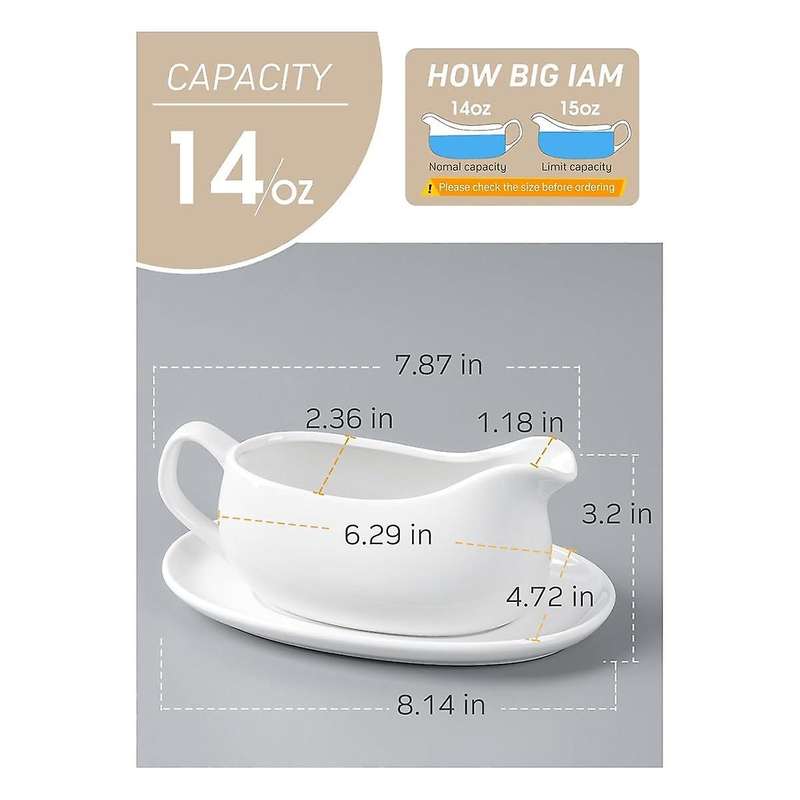 Boat and Saucer 14 Oz,ceramic Sauce Boat with Tray for Milk,warming Sauces,creamer,broth,white