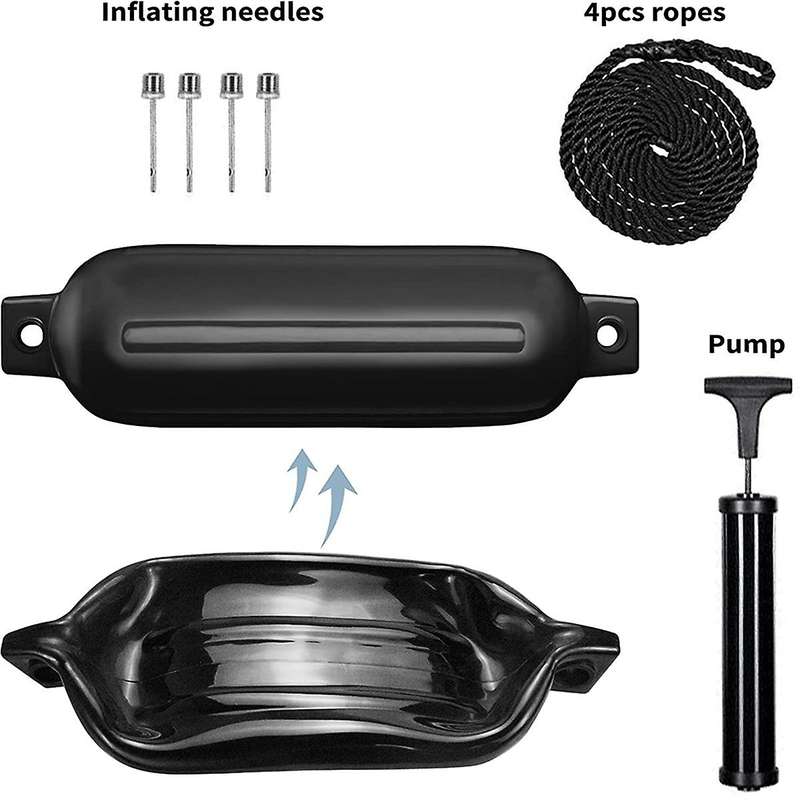 Boat Fenders 4 Pack 4.5x16 Inch Inflatable Ribbed Marine Boat with Lines 6.5 Ft Needles and Pump