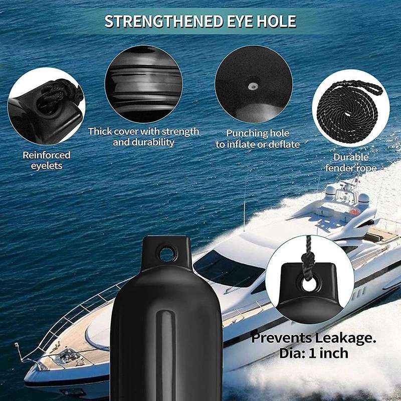 Boat Fenders 4 Pack 4.5x16 Inch Inflatable Ribbed Marine Boat with Lines 6.5 Ft Needles and Pump