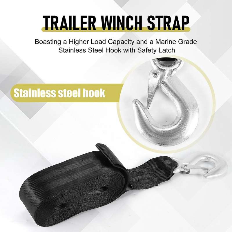 Boat Trailer Strap Replacement with Hook for Boat, Fishing Jet ,Towing Replacement Securing Tie Dow