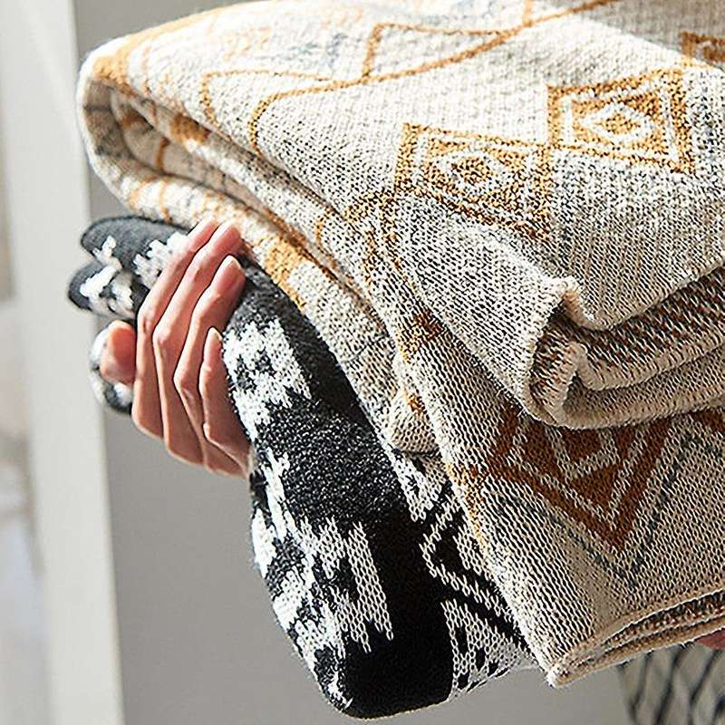 Bohemian Large Shawl Blankets Simple Nordic Blankets Acrylic Napping Blanket Sofa Cover Knitted Soft