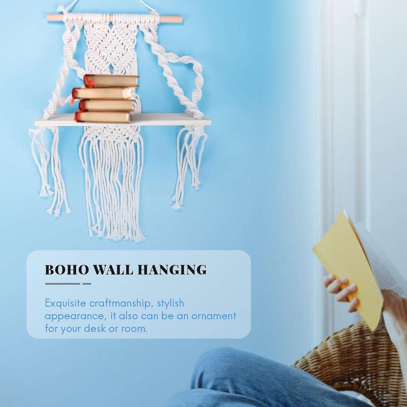Boho Wall Hanging Shelf Handmade Tassel Tapestry Rack Compatible Home Decor