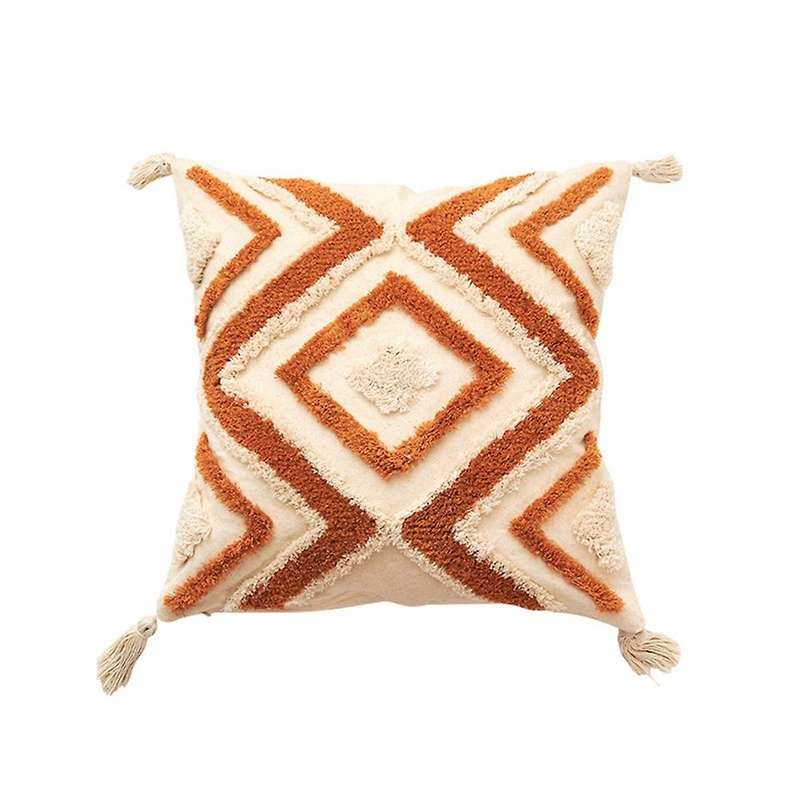 Boho Throw Pillow Cover 18x18 Farmhouse Decorative Pillow Cover Irregular Rhombic Lattice Tufted Dec
