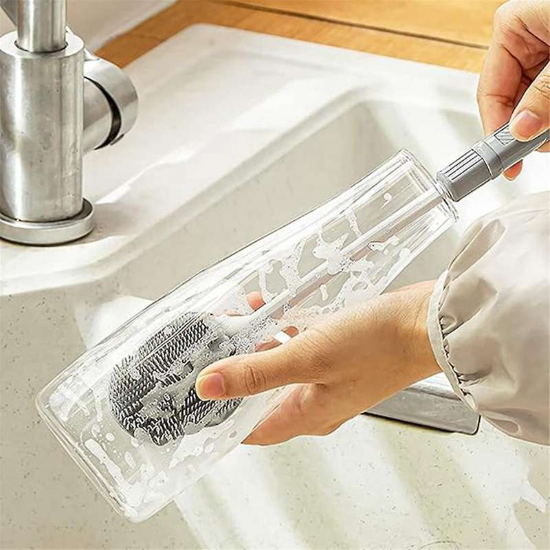 Bottle Brush Scrub Cleaner,bottle Cleaning Brush Scalable Long Handle Rubber Cup Brush,flexible Dur