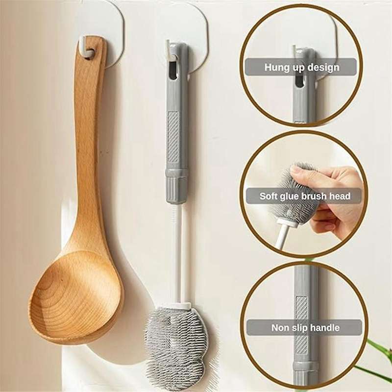 Bottle Brush Scrub Cleaner,bottle Cleaning Brush Scalable Long Handle Rubber Cup Brush,flexible Dur