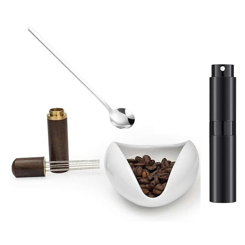 Bottle and Coffee Bean Dosing Cup and WDT Tool 4-Piece Set, Ceramic Dosing Tray Kit, Coffee Bar Acce
