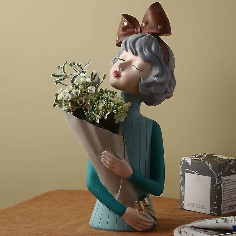 Bouquet Girl Ornaments Sculpture Statue Gifts Living Room TV Cabinet Flower Arrangement Decoration