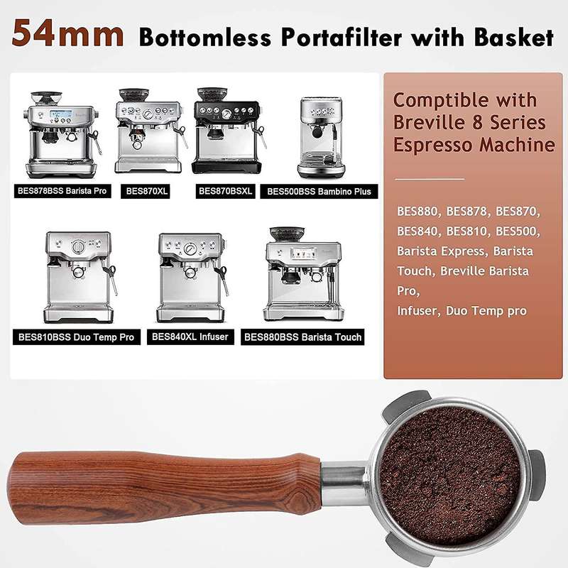 Bottomless Portafilter 54mm for Barista Series and Espresso Machines with Filter Basket and Dosing R