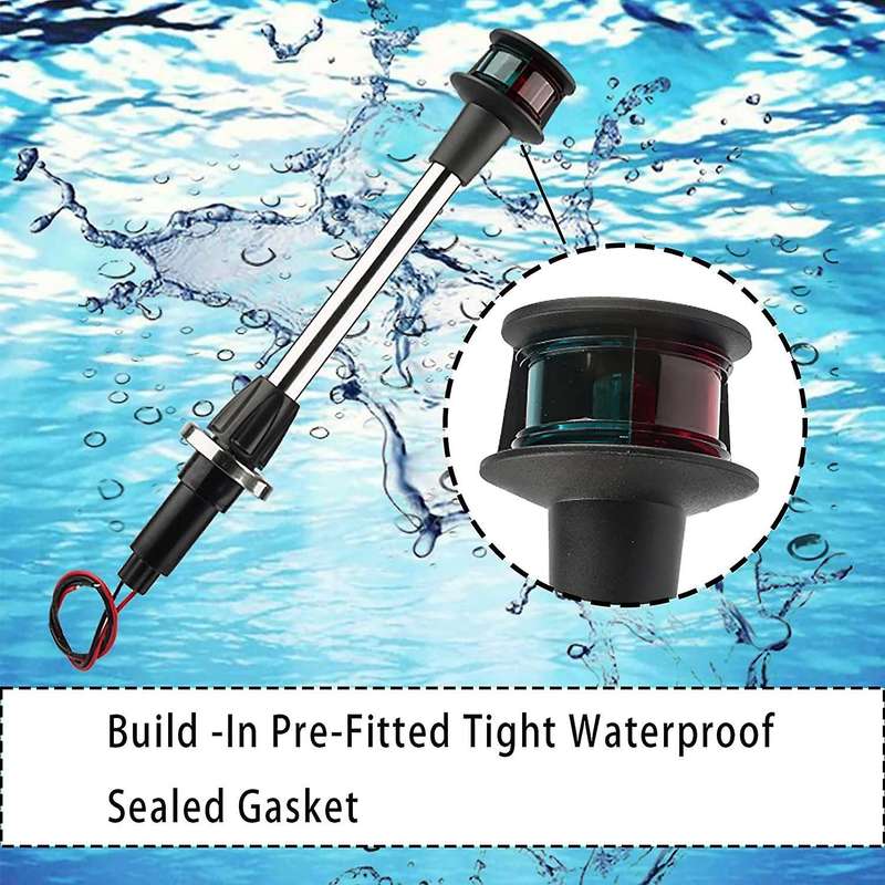 Bow Light LED Boat Navigation Lights Red and Green Bi-Color Light Pole Removable Plug in Base 12 Inc