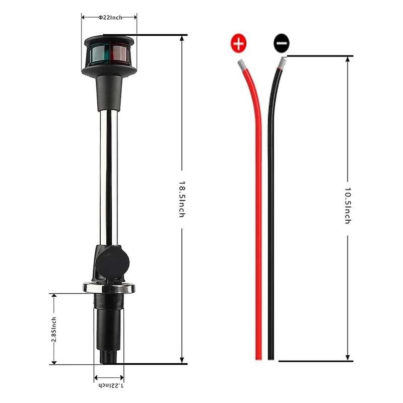 Bow Light LED Boat Navigation Lights Red and Green Bi-Color Light Pole Removable Plug in Base 12 Inc