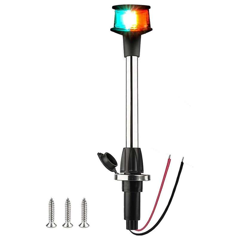Bow Light LED Boat Navigation Lights Red and Green Bi-Color Light Pole Removable Plug in Base 12 Inc