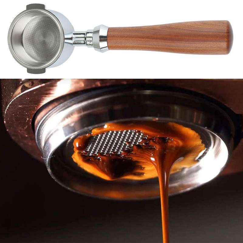 Bottomless Portafilter Espresso Coffee Machine Wood Handle Filter with 51MM Coffee Basket Powder Bow