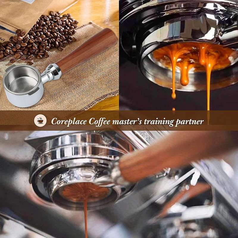 Bottomless Portafilter Espresso Coffee Machine Wood Handle Filter with 51MM Coffee Basket Powder Bow