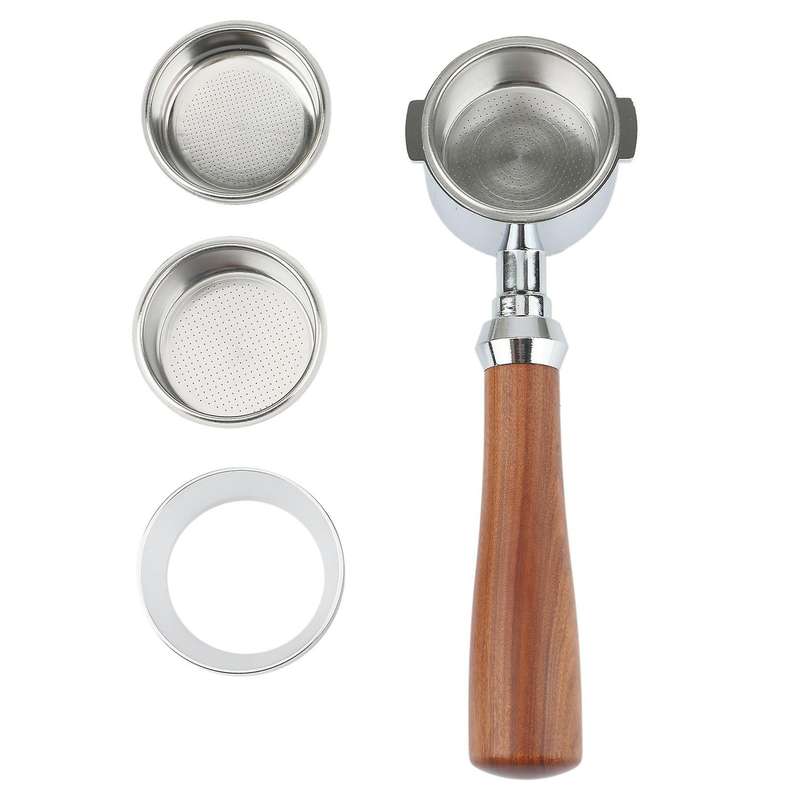 Bottomless Portafilter Espresso Coffee Machine Wood Handle Filter with 51MM Coffee Basket Powder Bow
