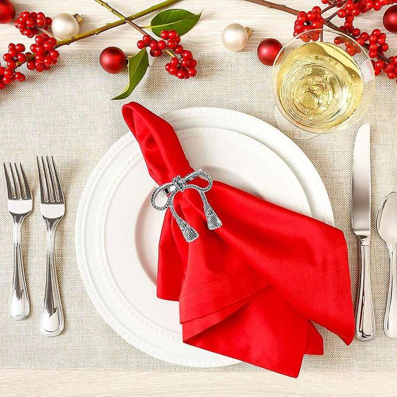 Bowknot Silver Leaf Napkin Rings Set of 6, Napkin Holder Ring for Birthday Party Festival Wedding T