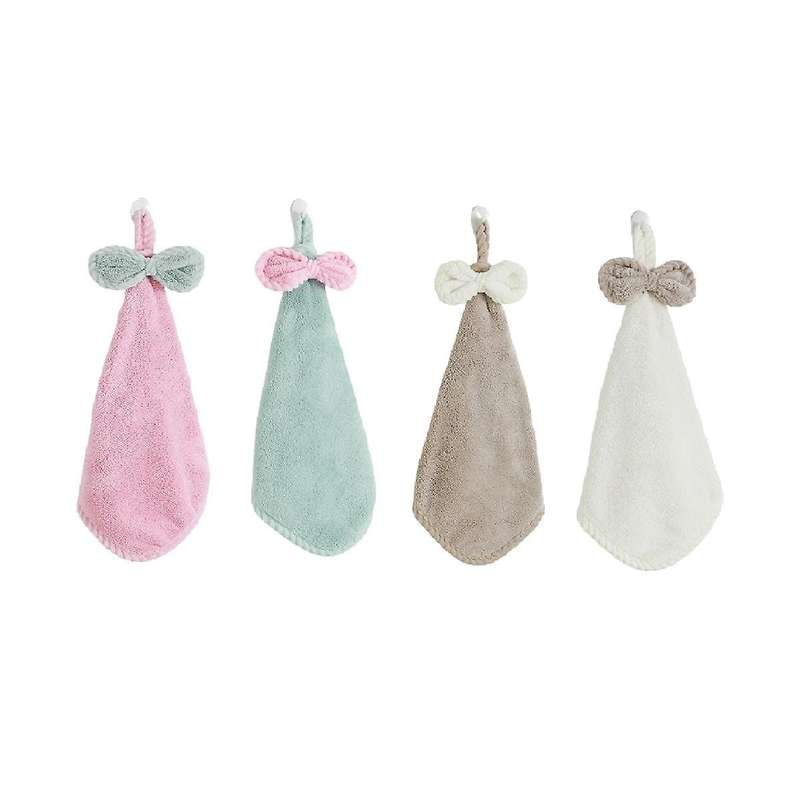 Bowknot Hanging Hand Towels, Coral Fleece Hand Towels with Hanging Loop, Wall Mounted Hand Towels fo