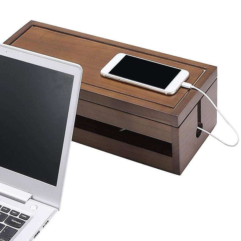 Box Wooden Cord Organizer Box for Extension Cord Power Stripe Surge Protector Wire (coffee Color)