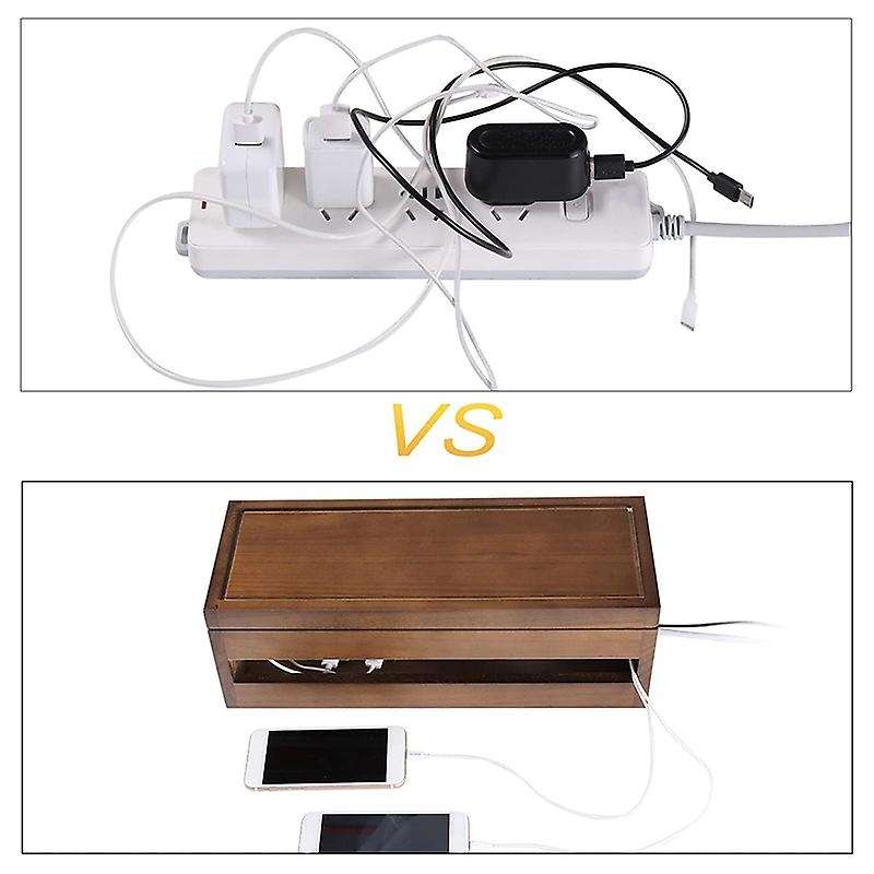 Box Wooden Cord Organizer Box for Extension Cord Power Stripe Surge Protector Wire (coffee Color)