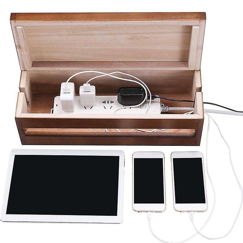 Box Wooden Cord Organizer Box for Extension Cord Power Stripe Surge Protector Wire (coffee Color)
