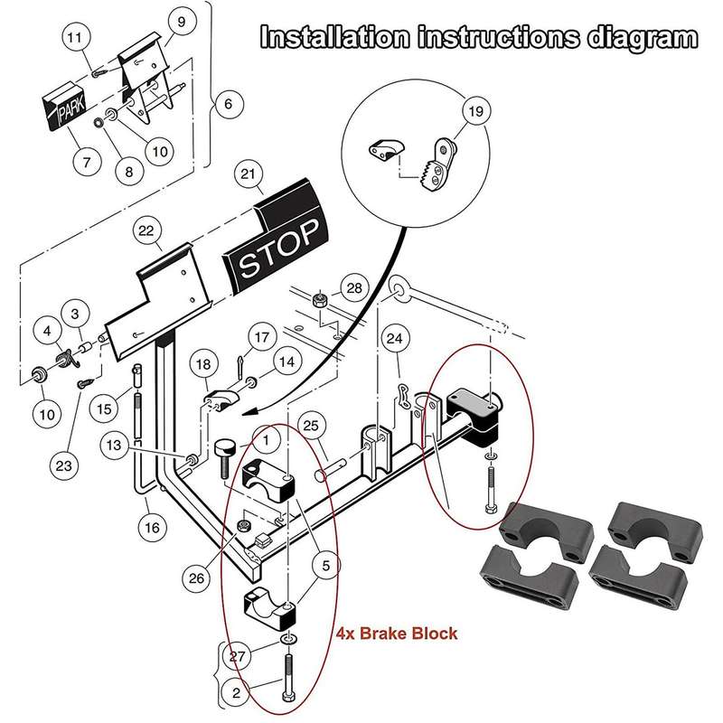 Brake Block Mounting Set for Club Car Carryall Golf Cart 1981-Up 1011402