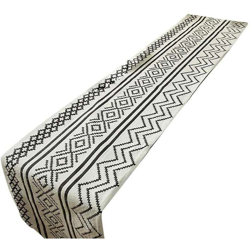 Braided Table Runner Set with Tassels, Black and White Table Runner Geometric Ta