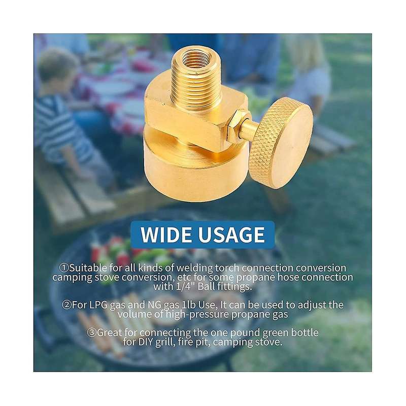 Brass 1LB Propane Gas Disposal Cylinder Bottle Adapter Valve +1/4 Inch NPT Male & M8X1 Female Threa