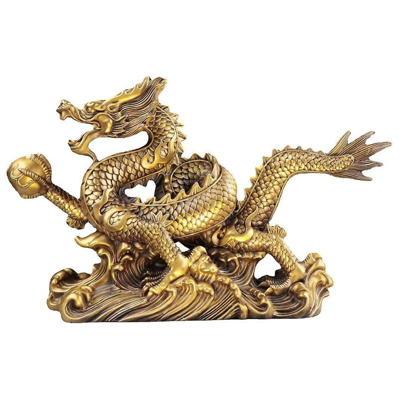 Brass Chinese Feng Shui Dragon Statue Sculpture Home Office Tabletop Ornaments for Wealth and Succes