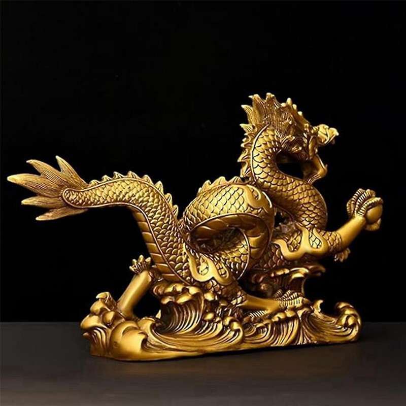 Brass Chinese Feng Shui Dragon Statue Sculpture Home Office Tabletop Ornaments for Wealth and Succes