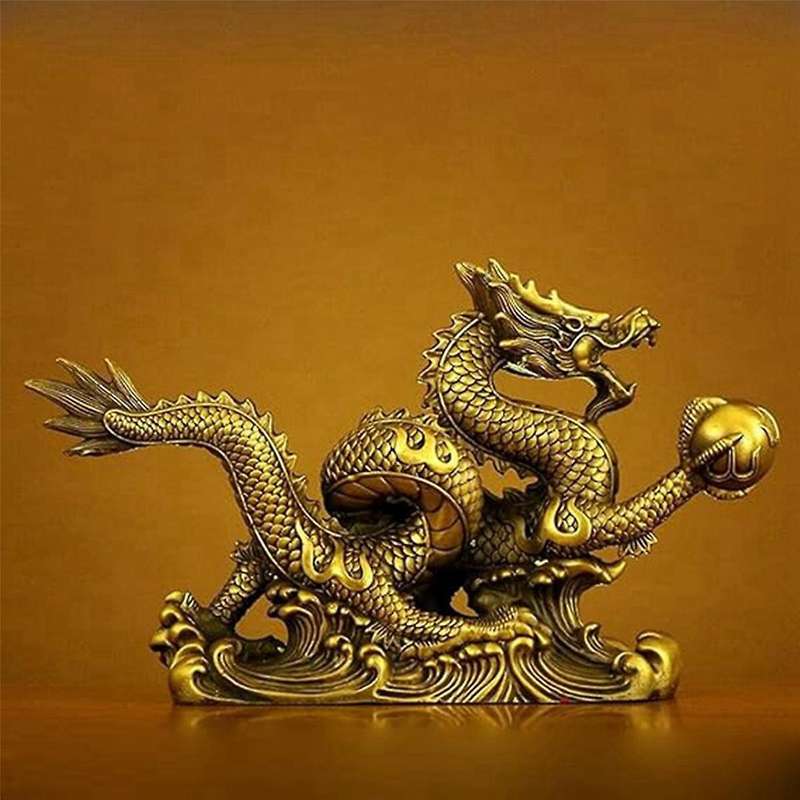 Brass Chinese Feng Shui Dragon Statue Sculpture Home Office Tabletop Ornaments for Wealth and Succes