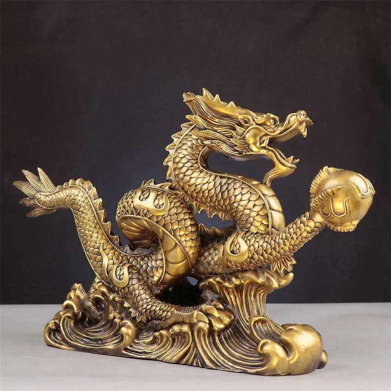 Brass Chinese Feng Shui Dragon Statue Sculpture Home Office Tabletop Ornaments for Wealth and Succes