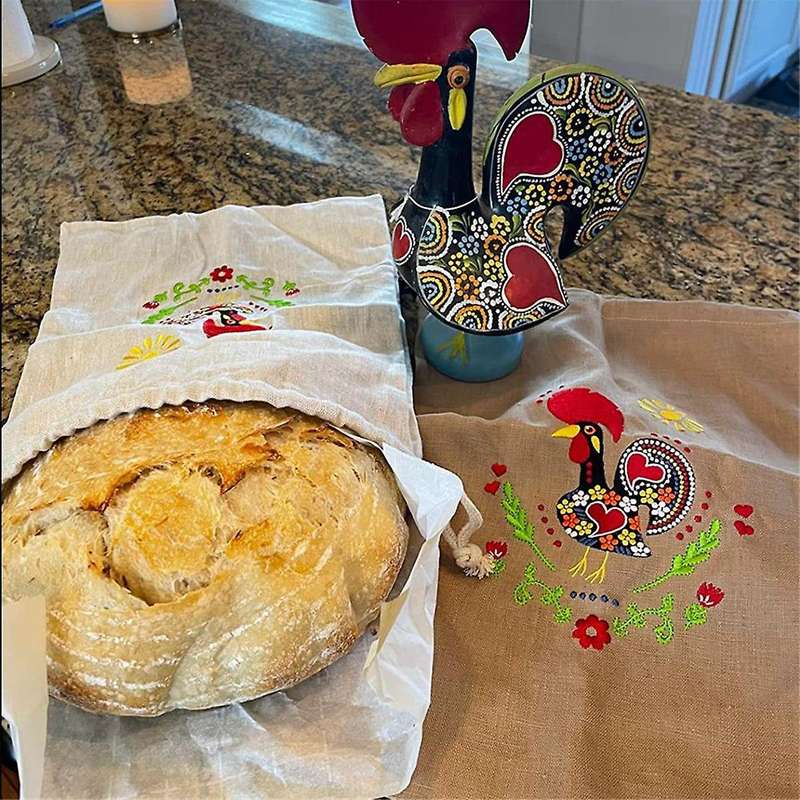 Bread Bags, Embroidered Set Of 2 Reusable Bread Bags for Homemade Bread with Drawstring- Sourdough