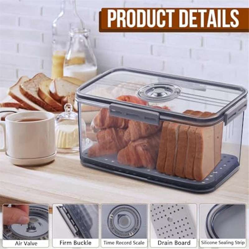 Bread Box Airtight Bread Boxes for Kitchen Counter, Time Recording Bread Storage Container with Lid,