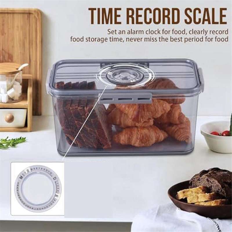 Bread Box Airtight Bread Boxes for Kitchen Counter, Time Recording Bread Storage Container with Lid,