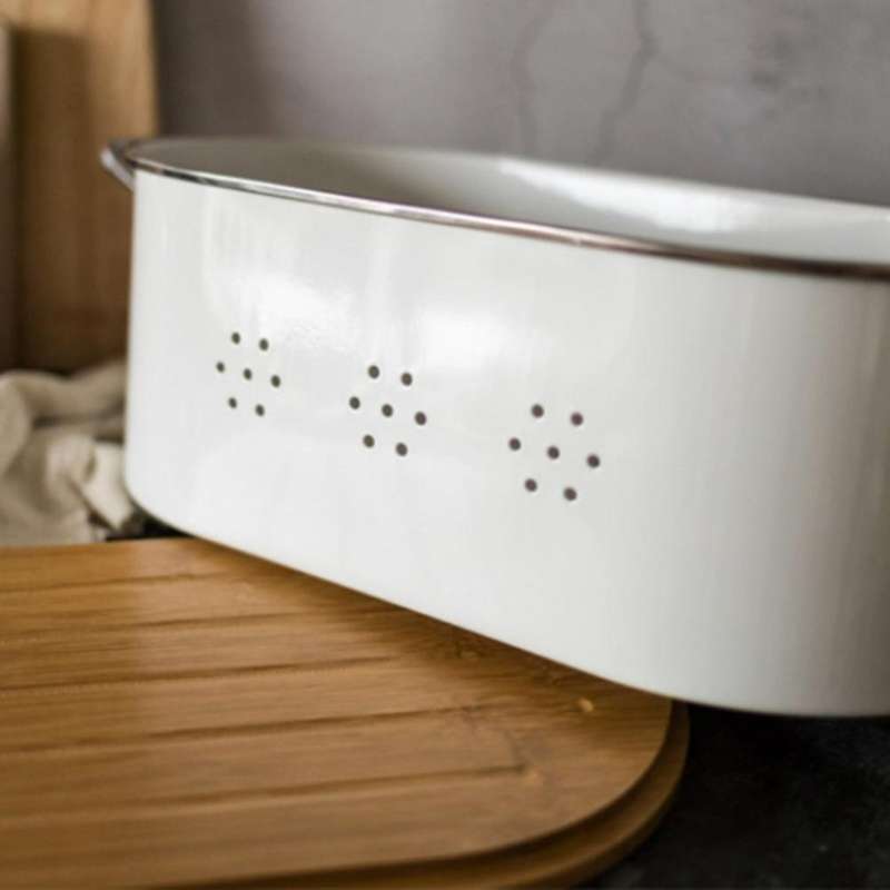 Bread Box Metal Bread Storage Box with Bamboo Cover As Cutting Board Kitchen Storage Container Suita