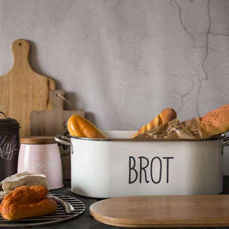Bread Box Metal Bread Storage Box with Bamboo Cover As Cutting Board Kitchen Storage Container Suita